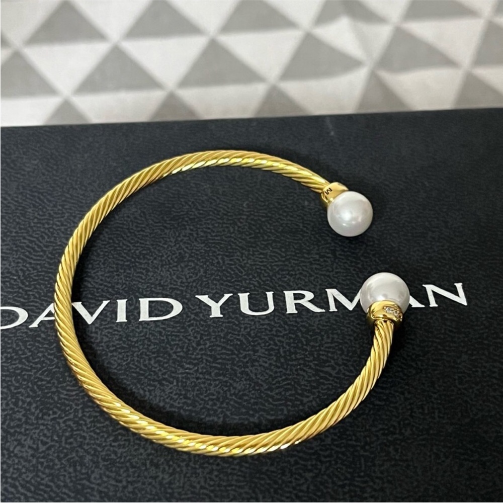 David Yurman Gold-Tone Cable Pearl Cuff Bracelet 3mm - Picture 2 of 6